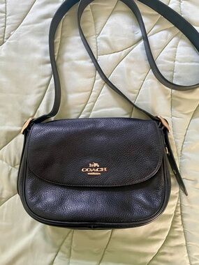 Coach Black Macie Pebbled Leather Crossbody with Gold Logo
